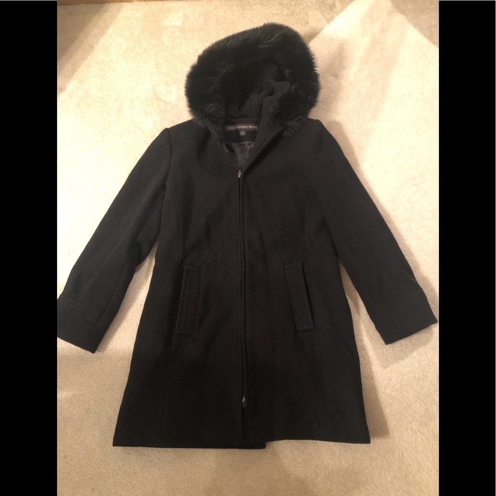 Mid length black wool coat small medium